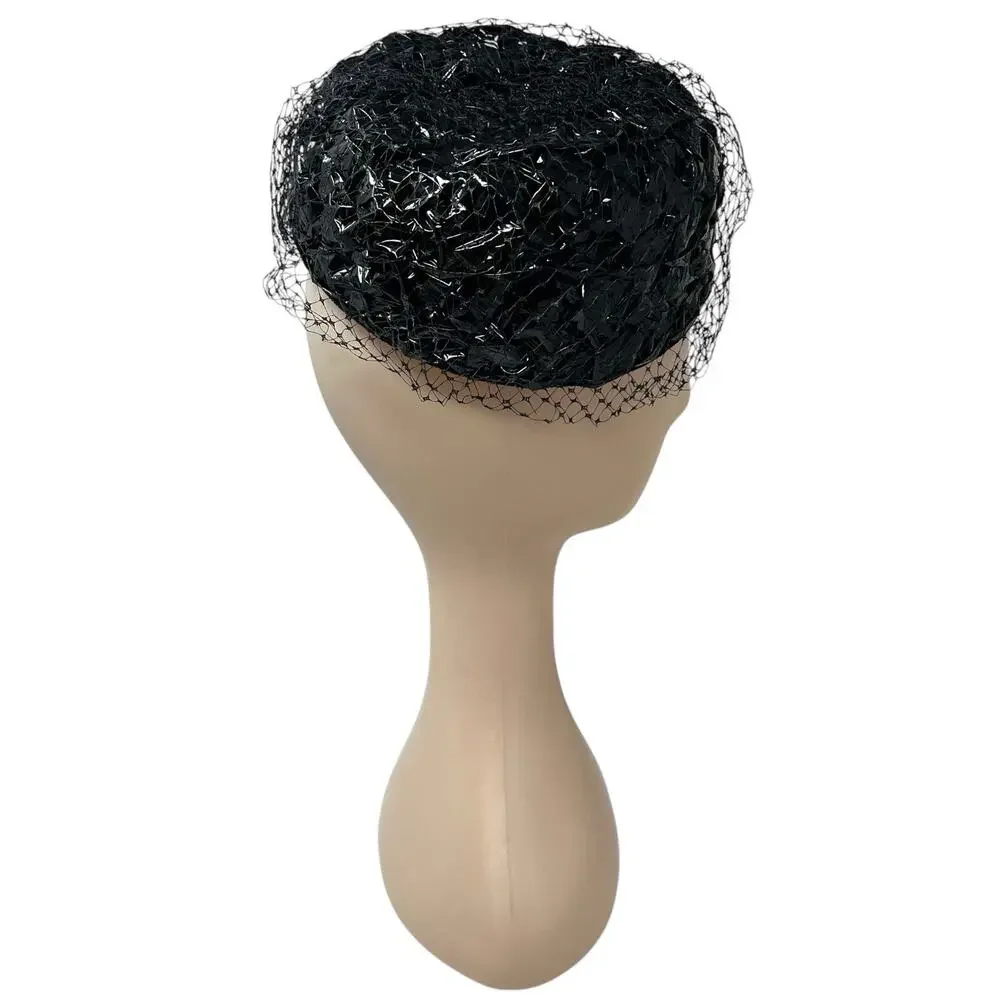 Vintage 60s Pillbox Hat Black Veil Mod Goth Old Money Cocktail - Picture 5 of 8